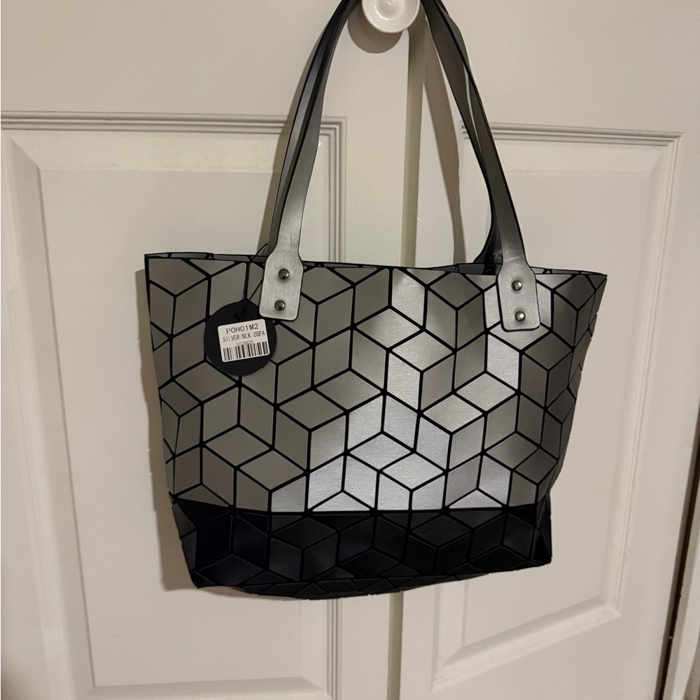 Chic Black and Silver Geometric Tote